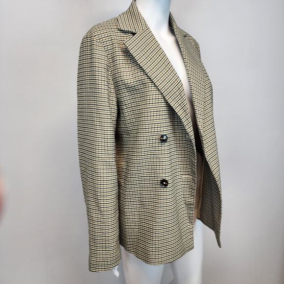 Mod Ref Checkered Blazer Lady Jacket Size S Beige Double Breast Boxy Academia - Picture 5 of 16